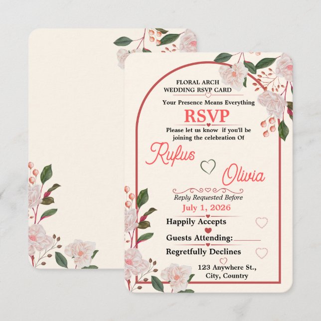 Invitación de confirmación de asistencia para boda (Anverso / Reverso)