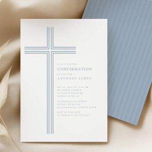 Invitación de confirmación de cruz azul minimalist