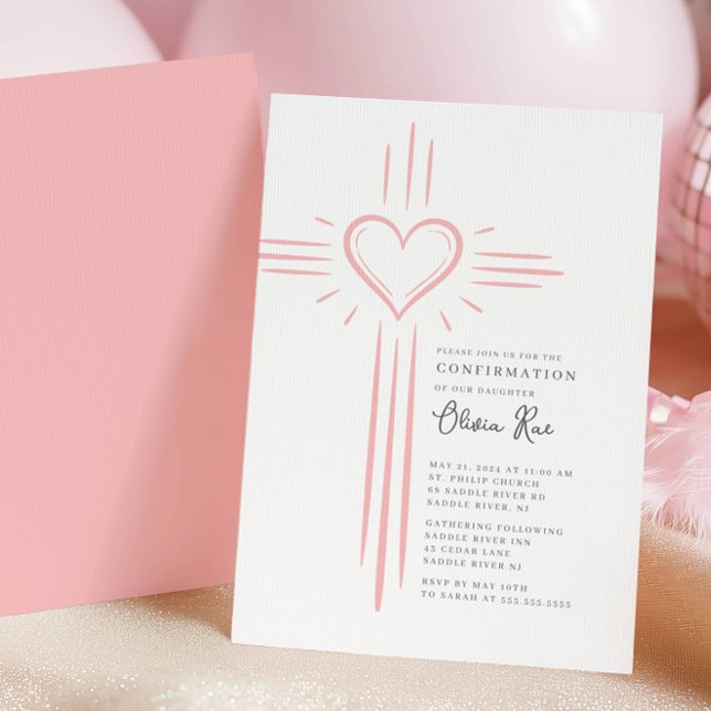 Invitación de confirmación de cruz de corazón rosa (Subido por el creador)