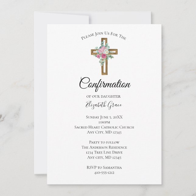 Invitación de Confirmación de Flores de Cruz de Ma (Anverso)