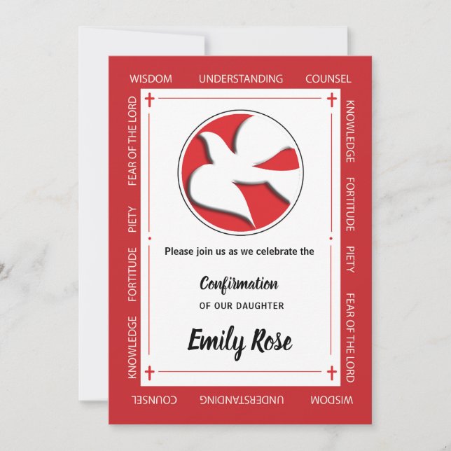 Invitación de Confirmación de Hija Roja con Paloma (Anverso)