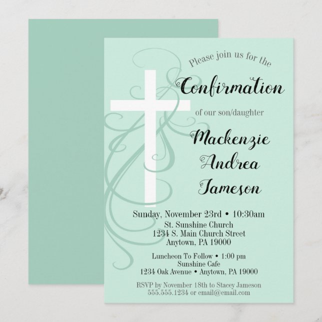 Invitación de confirmación de la cruz de Swirl ver (Anverso / Reverso)