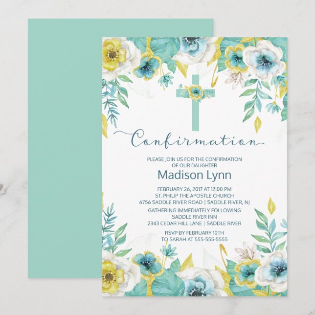 Invitación de confirmación de la cruz floral moder (Anverso / Reverso)