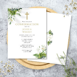 Invitación de Confirmación de Monograma con Verdor