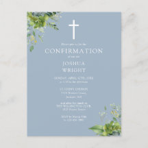 Invitación de Confirmación de Monograma Verde Azul