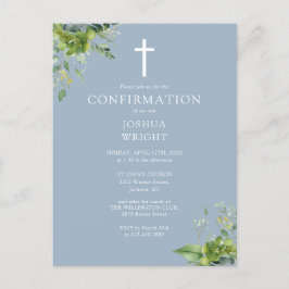 Invitación de Confirmación de Monograma Verde Azul