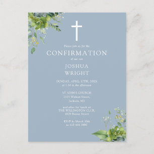 Invitación de Confirmación de Monograma Verde Azul