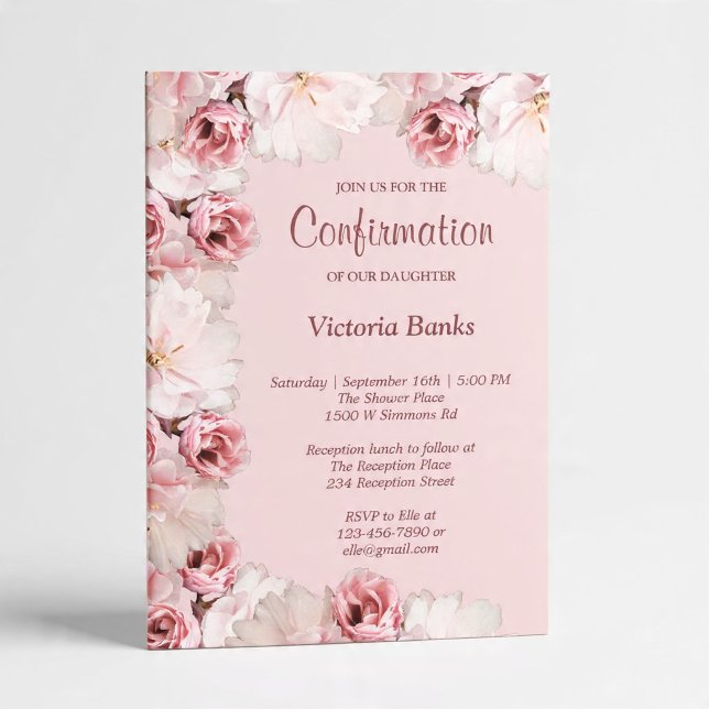 Invitación de Confirmación de Rosas Rosadas/Blanca (Subido por el creador)