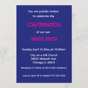 Invitación de confirmación del hijo azul real y ma