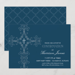 Invitación de confirmación del niño con cruz, mono