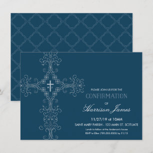 Invitación de confirmación del niño con cruz, mono