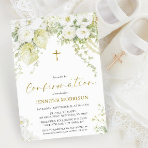 Invitación de Confirmación Elegante Cruz Dorada y