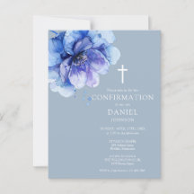 Invitación de confirmación floral de acuarela azul