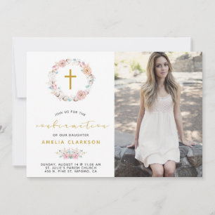Invitación de confirmación floral delicada y de al