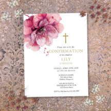 Invitación de confirmación floral rosa acuarela