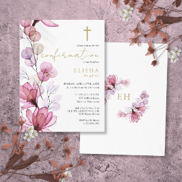 Invitación de Confirmación Floral Rosa Polvo Dorad