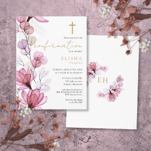Invitación de Confirmación Floral Rosa Polvo Dorad