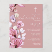 Invitación de confirmación floral rosa polvoriento