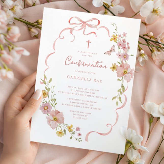 Invitación de Confirmación Floral Rosado (Subido por el creador)
