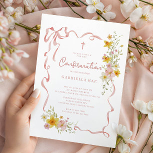Invitación de Confirmación Floral Rosado