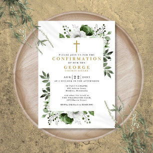Invitación de confirmación floral verde oliva mode