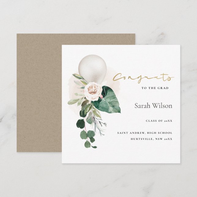 Invitación DE CONGRAMOS DE GRADO FLORAL DE BALONES (Anverso / Reverso)