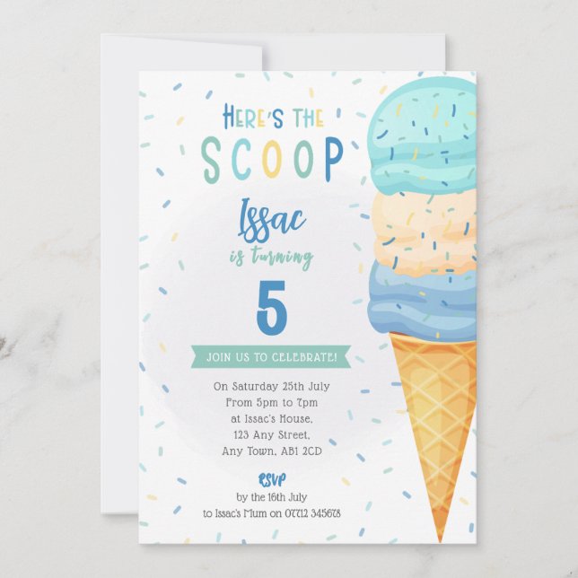 Invitación de cono de helado para niños - Cucharad (Anverso)