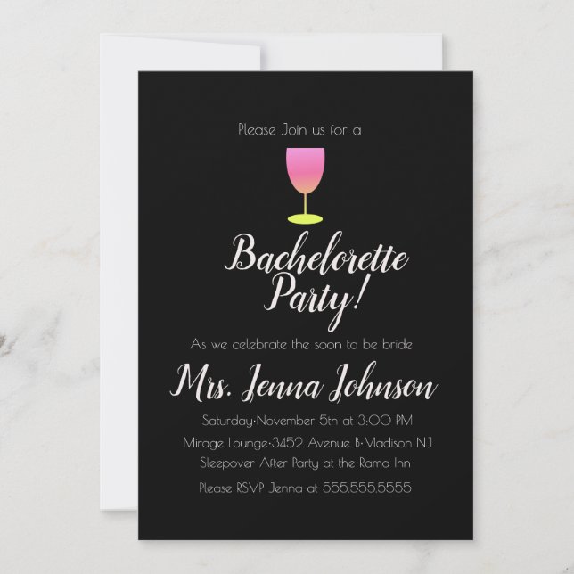 Invitación de copa de vino para despedida de solte (Anverso)