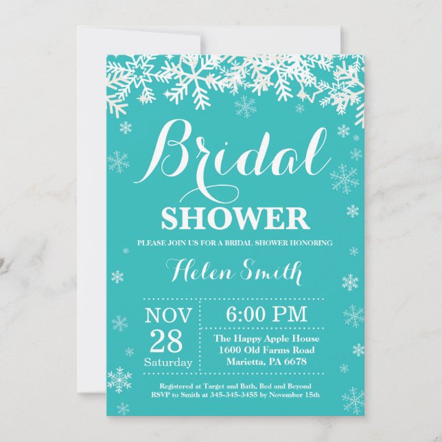 Invitación de copo de nieve azul claro para ducha  (Anverso)