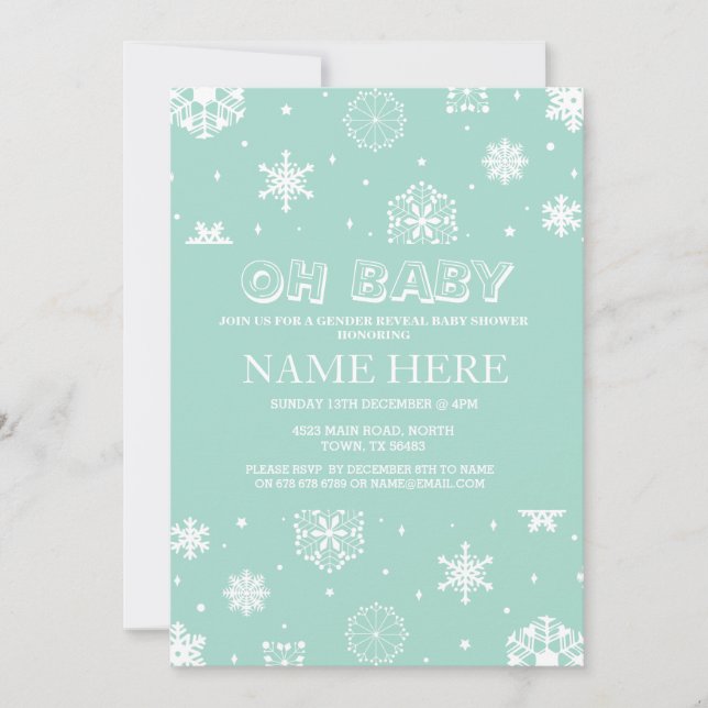 Invitación de copo de nieve de Baby Shower Mint Ge