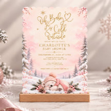Invitación de copo de nieve dorado rosa para baby