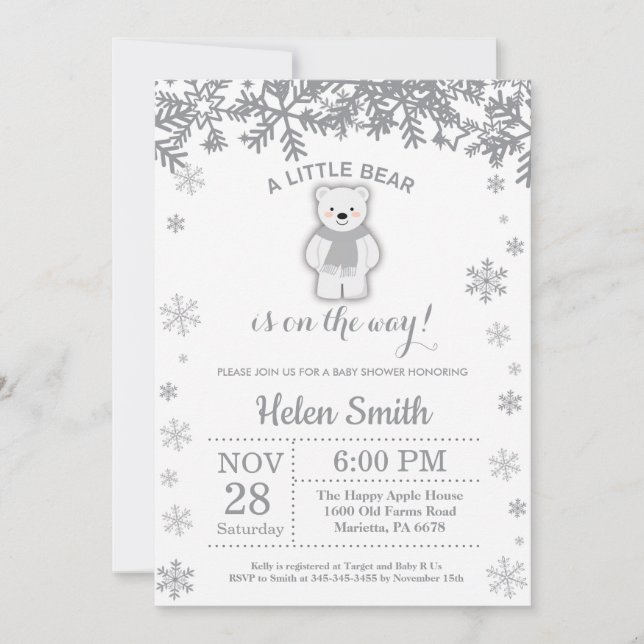 Invitación de copo de nieve para baby shower de in (Anverso)
