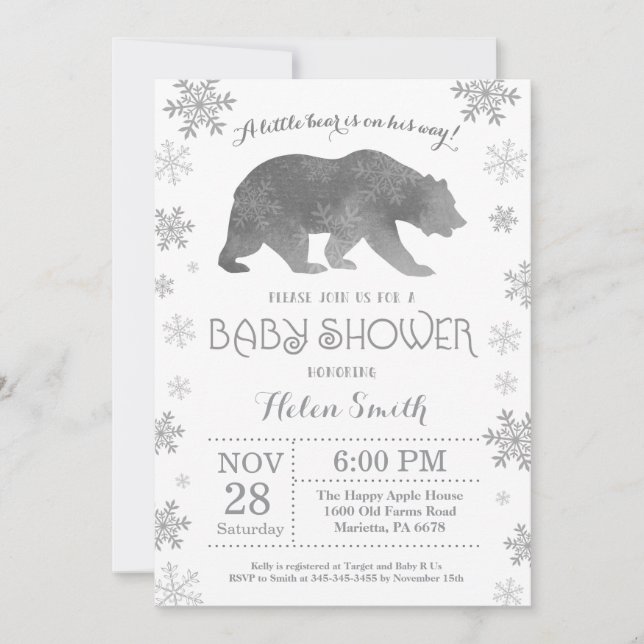 Invitación de copo de nieve para baby shower de in (Anverso)