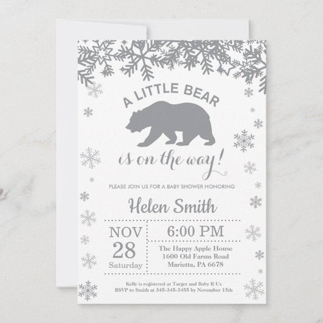 Invitación de copo de nieve para baby shower de in (Anverso)