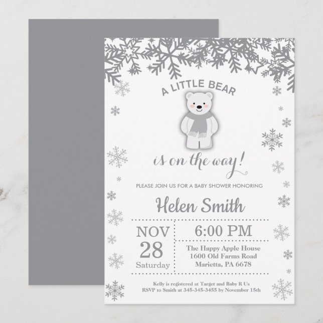 Invitación de copo de nieve para baby shower de in (Anverso / Reverso)