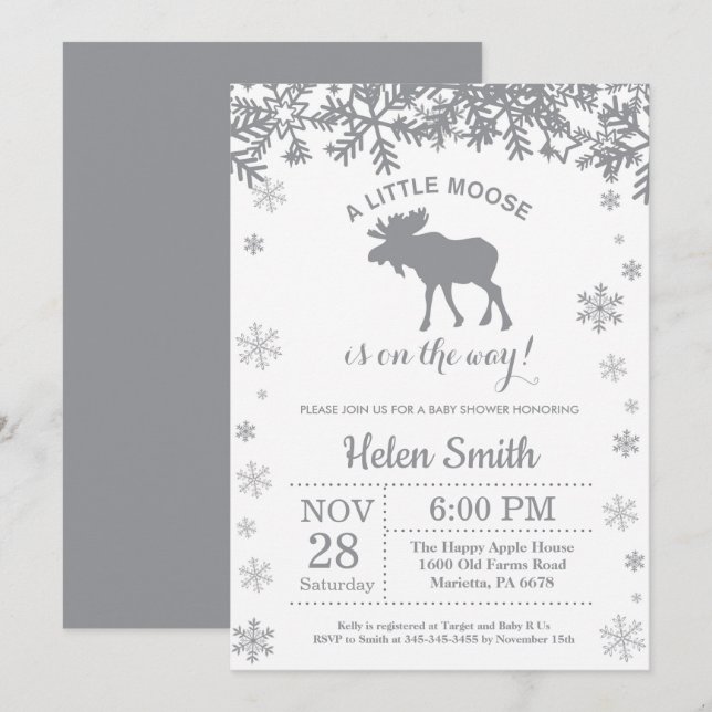 Invitación de copo de nieve para baby shower de in (Anverso / Reverso)