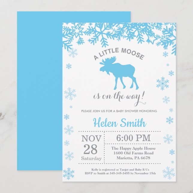 Invitación de copo de nieve para baby shower de ni (Anverso / Reverso)