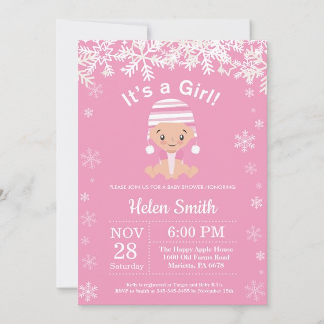 Invitación de copo de nieve para baby shower de ni (Anverso)