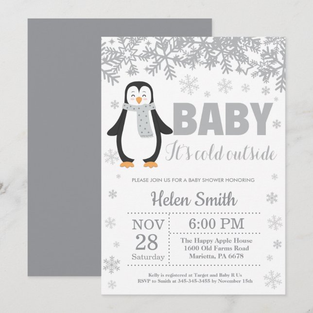 Invitación de copo de nieve para baby shower de pi (Anverso / Reverso)
