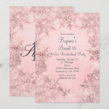 Invitación de copos de nieve rosa suave de paisaje