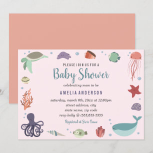 Invitación de Coral Baby Shower a las criaturas de