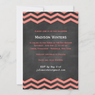 Invitación de Coral & Chalkboard Chevron Bat Mitzv