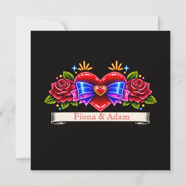 invitación de corazón de estilo de tatuaje de neón (Anverso)