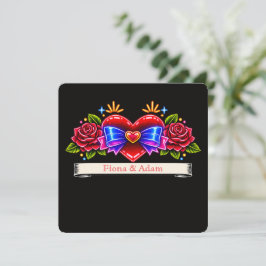 invitación de corazón de estilo de tatuaje de neón