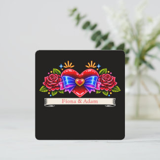 invitación de corazón de estilo de tatuaje de neón