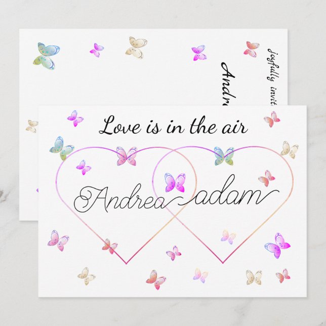 invitación de corazón de mariposas voladoras moder (Anverso / Reverso)