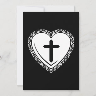 Invitación de Corazón y Cruz Gótica (Blanco y Negr