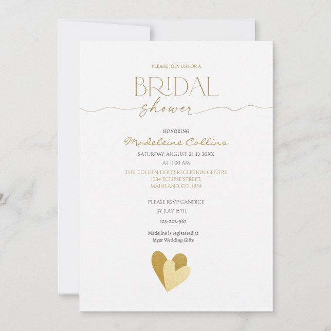 Invitación de Corazones de Oro para Despedida de S (Anverso)