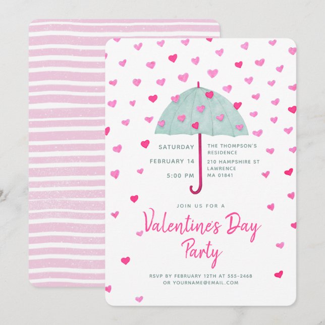 Invitación de Corazones de Sombrilla de Pastel Baj (Anverso / Reverso)