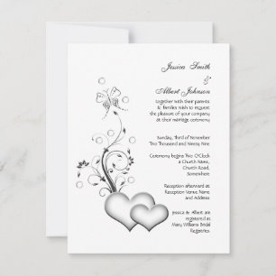invitación de corazones negros y blancos bodas